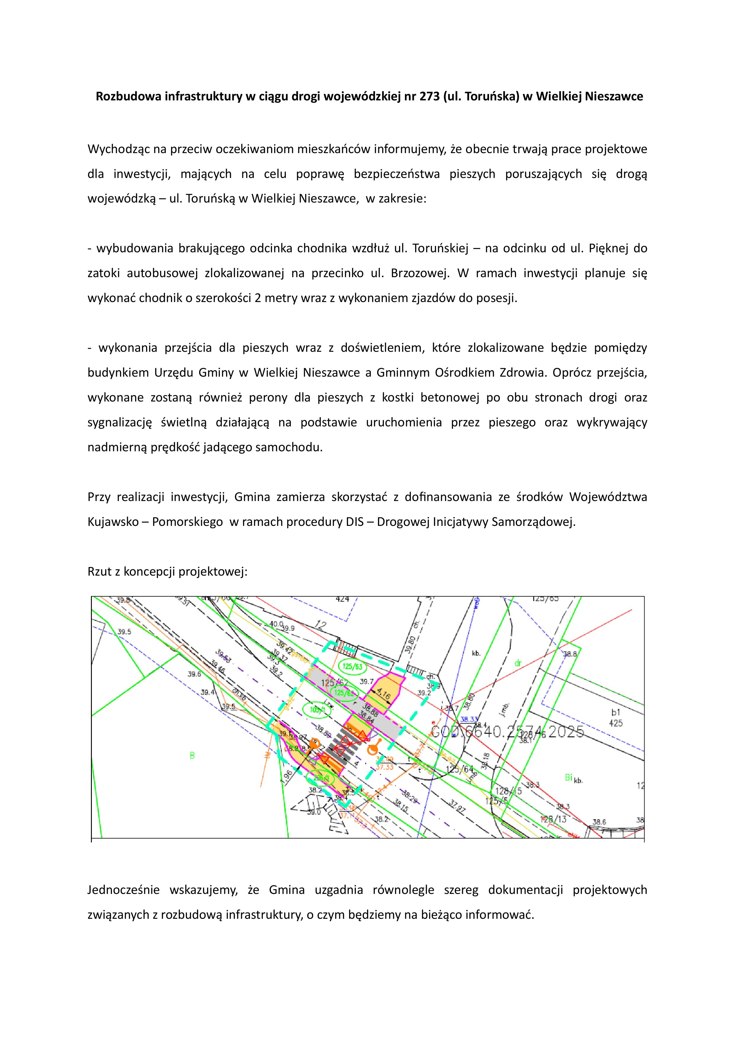 Rozbudowa infrastruktury w ciągu drogi wojewódzkiej nr 273 (ul. Toruńska) w Wielkiej Nieszawce