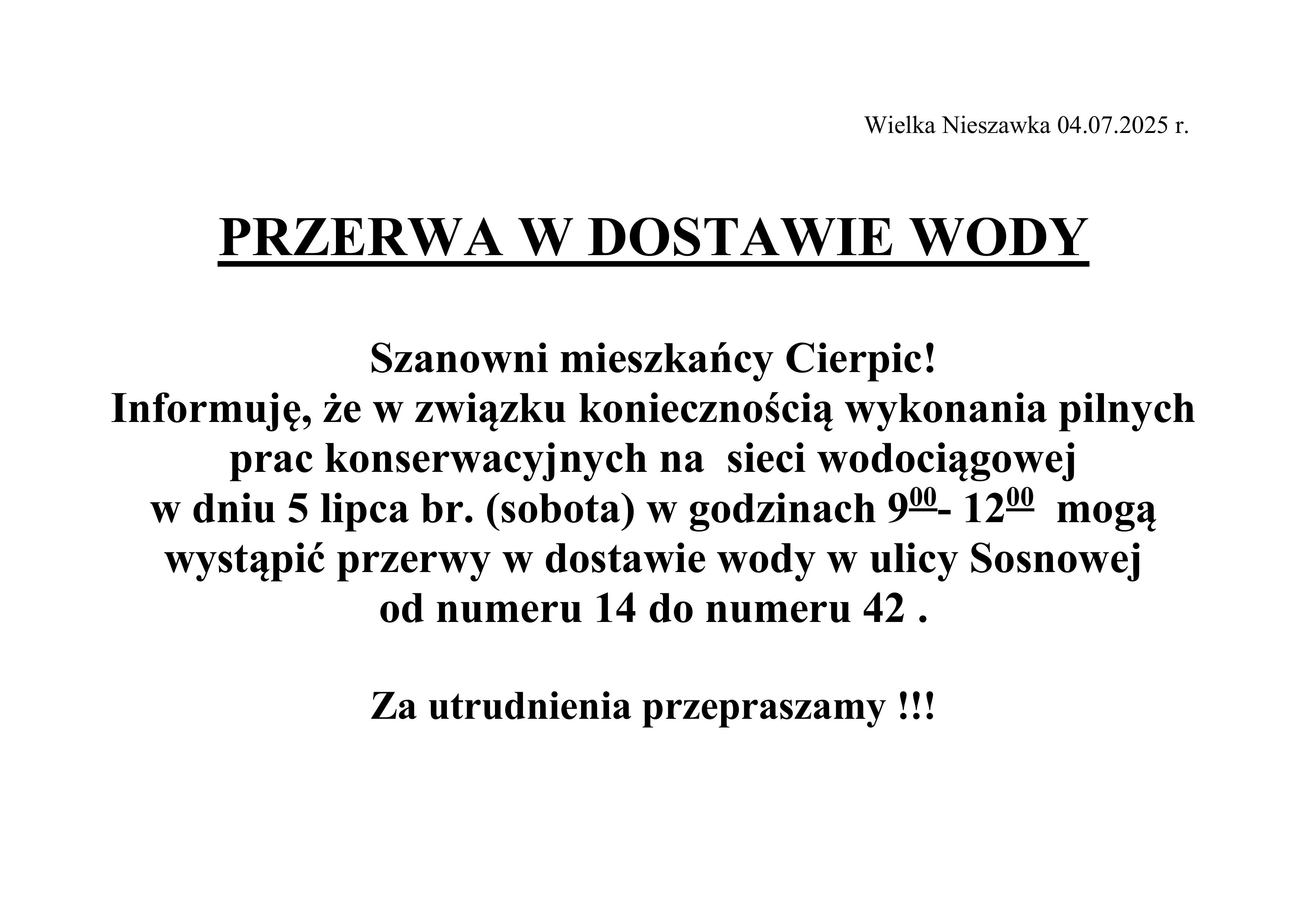 Przerwa w dostawie wody