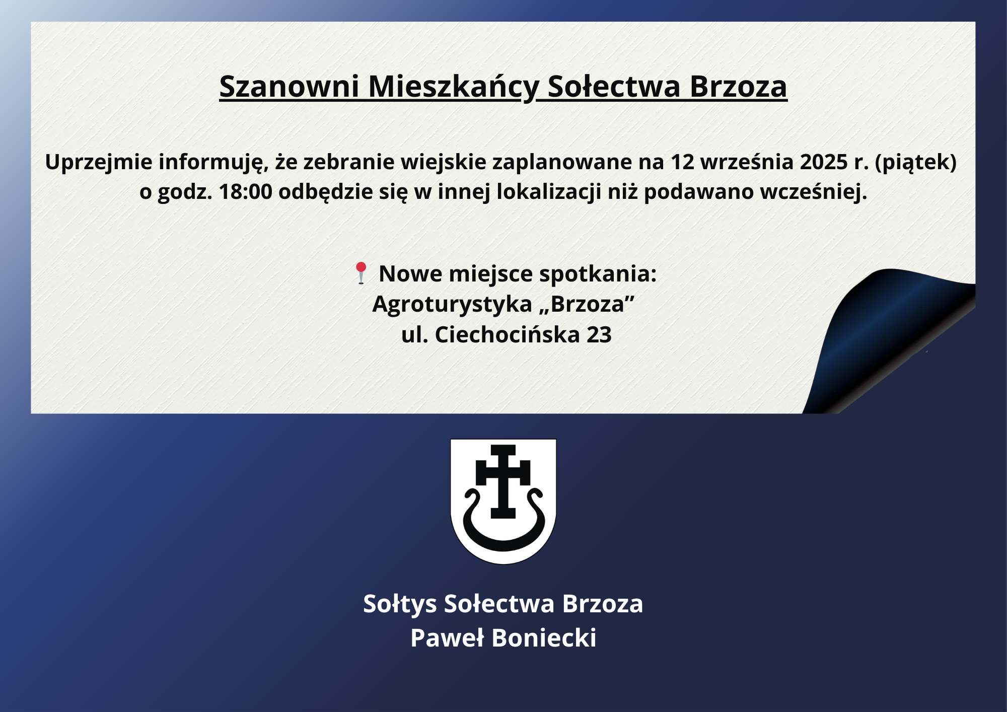 Zmiana lokalizacji zebrania sołeckiego