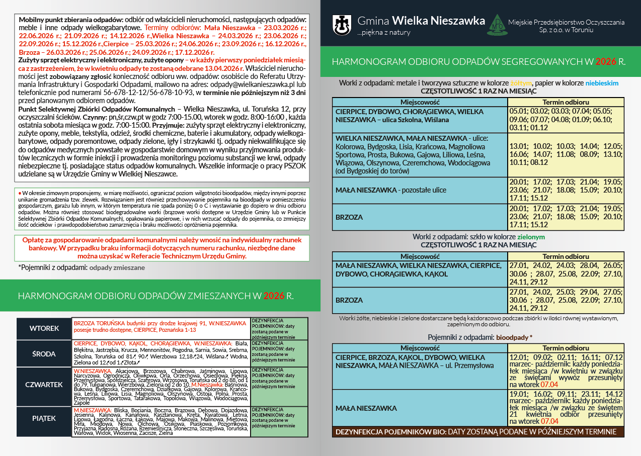 Harmonogram wywozu odpadów