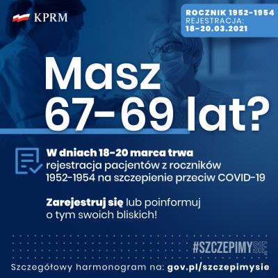 Rejestracja na szczepienia osób 67-69 lat