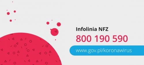 Plakat rządowy z numerem infolinii dotyczącej koronawirusa: 800 190 590
