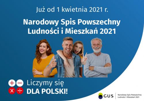 Grafika informująca os obowiązku Spisu Powszechnego od 1.04.2021 r.