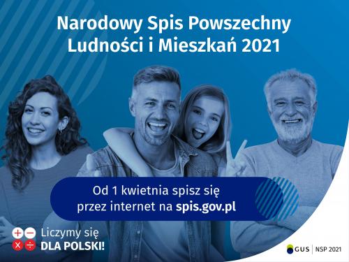 Plakat Narodowego Spisu Powszechnego 2021 z informacją o samospisie internetowym