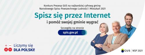 plakat konkurs Prezesa GUS na najbardziej cyfrową gminę zachęcający, by spisać się przez Internet