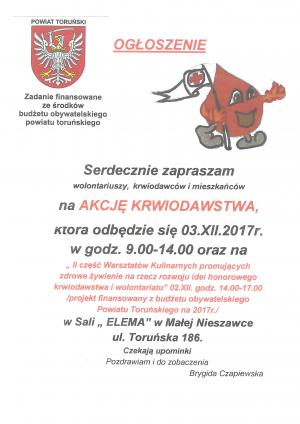 Ogłoszenie Akcja Krwiodawstwa