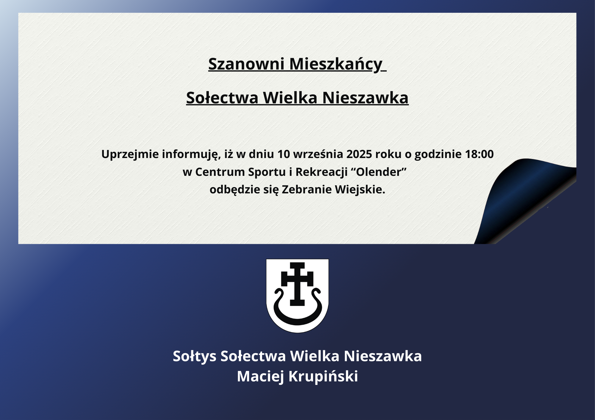 Zebranie wiejskie sołectwa Wielka Nieszawka