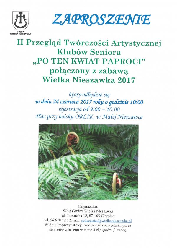 II Przegląd Twórczości Artystycznej  Klubów Seniora  „PO TEN KWIAT PAPROCI”