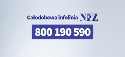 Plakat o koronawirusie. Infolinia NFZ, telefon: 800 190 590